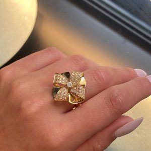Luca Carati Yellow Gold Diamond Flower Cocktail Ring 0.71Cttw Size 7.5 C1BB